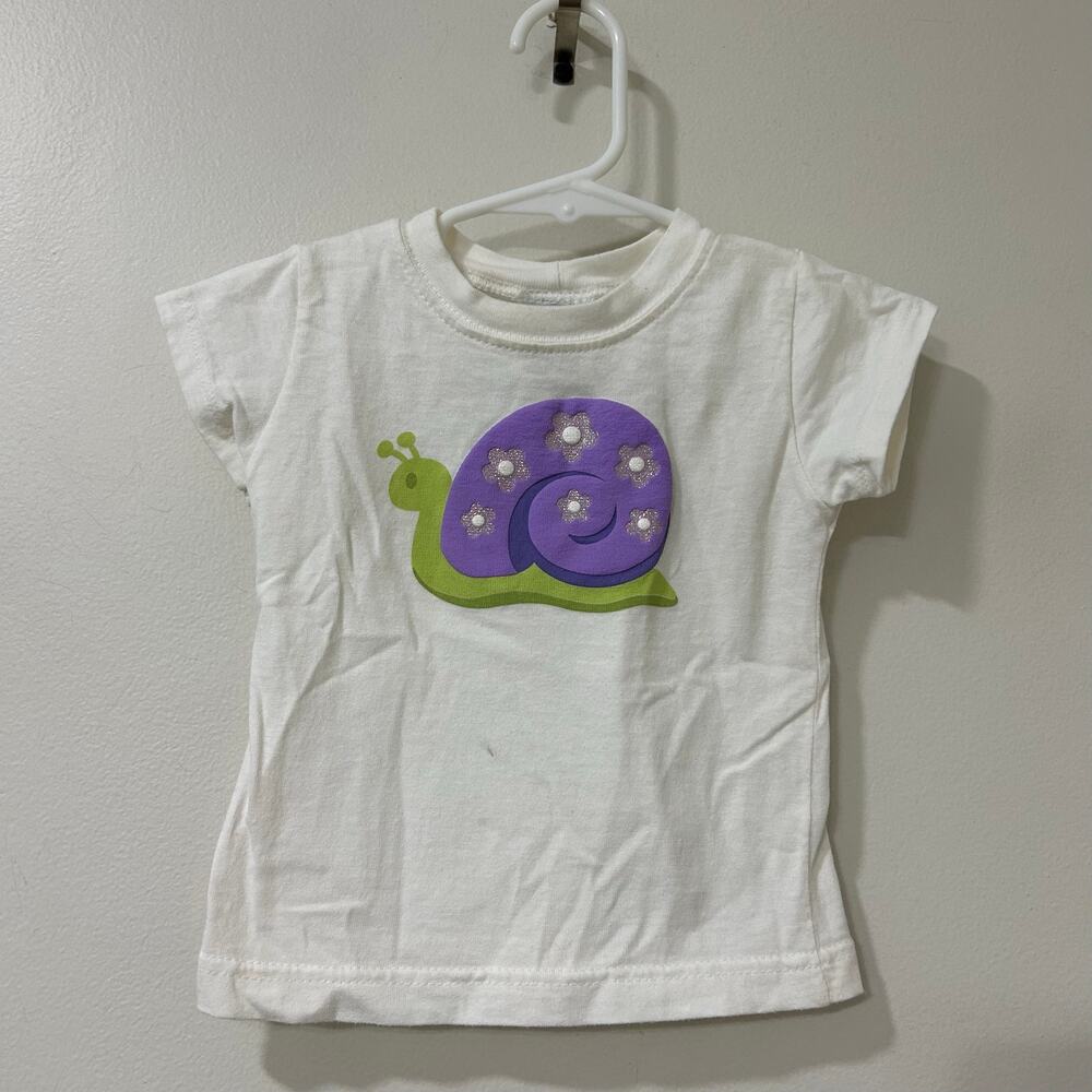 Oshkosh Vintage Baby Girls Size 12 Months White Short Sleeve T Shirt Snail Y2K
